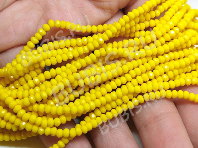 Бусина кристалл гранёный абакус 3*3*2мм жёлтый непрозрачный (имитация Сваровски) (50шт.)