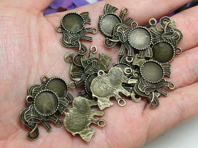 287 Коннектор-сеттинг Слоник (сеттинг круг 10мм) 23,5*20*2мм античная бронза (литьё)