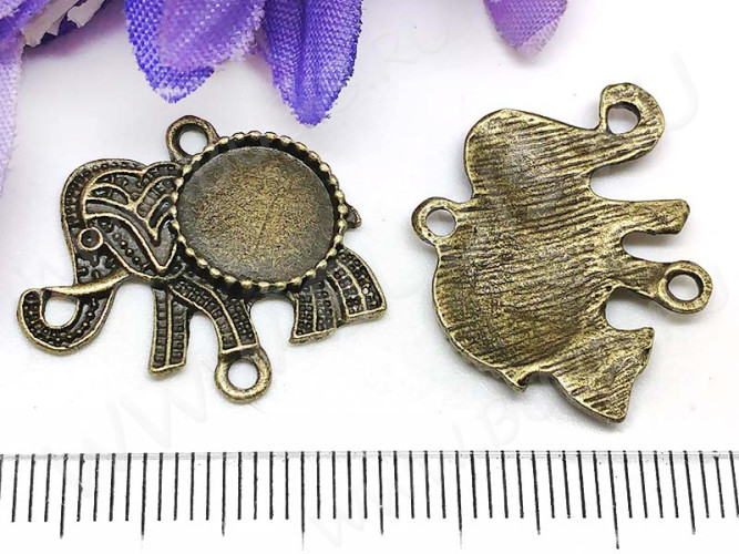 287 Коннектор-сеттинг Слоник (сеттинг круг 10мм) 23,5*20*2мм античная бронза (литьё)