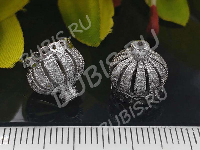 Концевик 071 Корона коннектор с кубическим цирконием 11,5*11*11мм цвет платины и прозрачный (Milano LUX) (Brass)