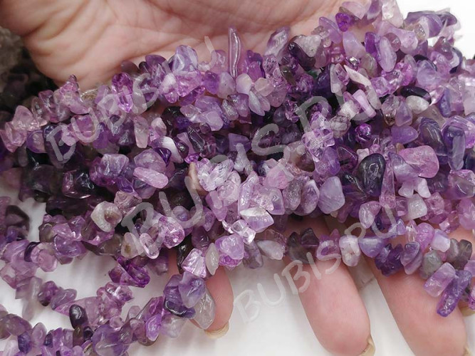 Крошка (галтовка) каменная 154 5-9мм Аметист натуральный (камни) (нить 43-45см)