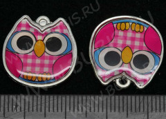 Подвеска Сова 13 двусторонняя с картинкой 19,2*18,7*2,3мм цвет 01 (цветные подвески)