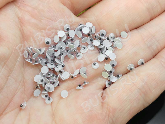 Глазки №01 Округлые с бегающим зрачком 3*3*2мм чёрно-белые (декоративные элементы) (20шт.)