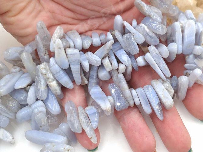 (ОПТ) Бусина каменная Клык 23 13-20мм Агат кружевной голубой натуральный (камни) (НИТЬ)