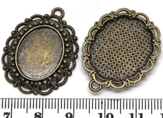 Подвеска-сеттинг Овал 32 (сеттинг 18*14мм) 31,5*24,5*3мм античная бронза (литьё)