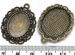 Подвеска-сеттинг Овал 32 (сеттинг 18*14мм) 31,5*24,5*3мм античная бронза (литьё)