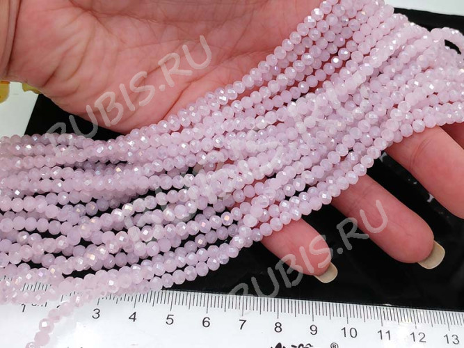 (СКИДКИ!!!) Бусина кристалл гранёный абакус 4,3*4*3,5мм св.розовый с глянцем полупрозрачный (имитация Сваровски) (100шт.)