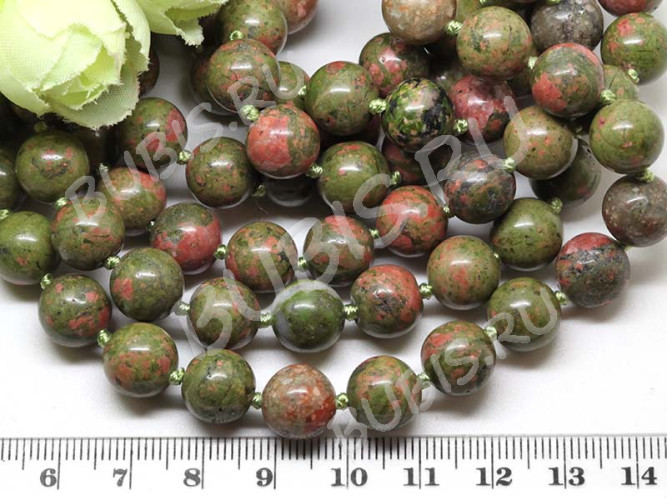 (ОПТ) Бусина округлая 10мм Унакит (камни) (НИТЬ)