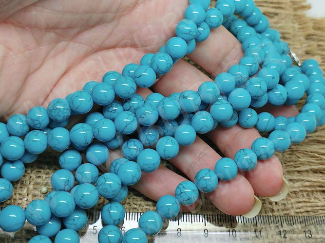 (СКИДКИ!!!) Бусина округлая 8мм Бирюза голубая пресс. (камни) (10шт.)