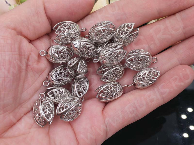 Концевик 087 Тюльпанчик ажурный 19*10,5*10,5мм цвет платины (Milano LUX) (Brass)