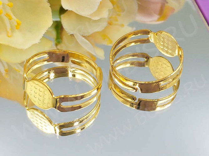 (СКИДКИ!!!) Основа (заготовка) для кольца 085 17мм со сплошной платформой 8мм золотистая (Iron)(10шт)