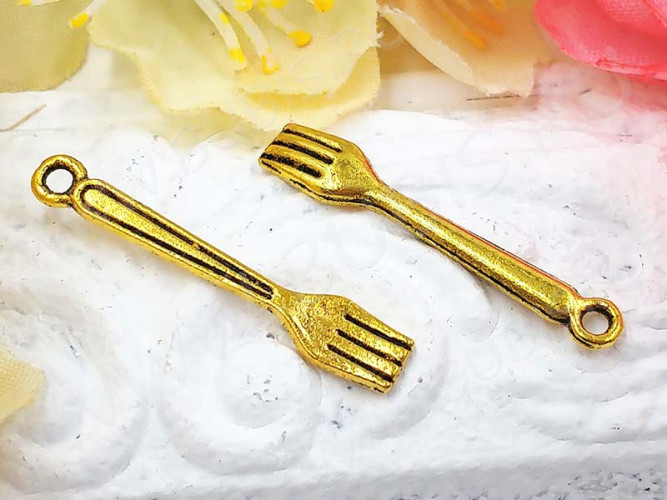 (СКИДКИ!!!) Подвеска Вилка 01 3D 24,5*4,3*1,7мм античное золото (литьё) (10шт.)