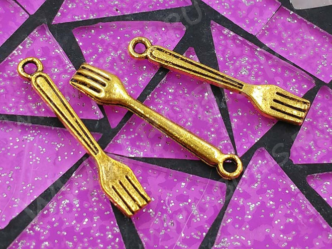 (СКИДКИ!!!) Подвеска Вилка 01 3D 24,5*4,3*1,7мм античное золото (литьё) (10шт.)