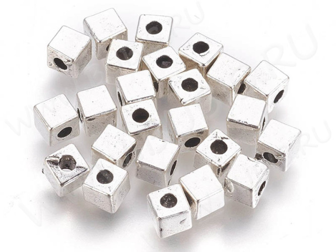 Бусина 197 Кубик маленький 4*4*4мм античное серебро (литьё) (10шт.)