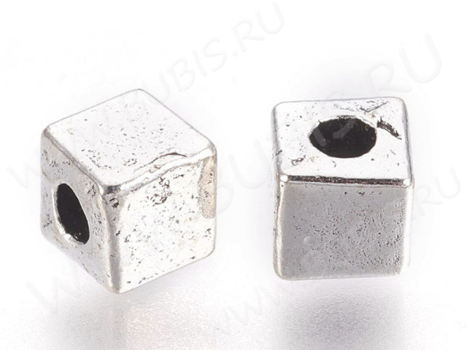 Бусина 197 Кубик маленький 4*4*4мм античное серебро (литьё) (10шт.)