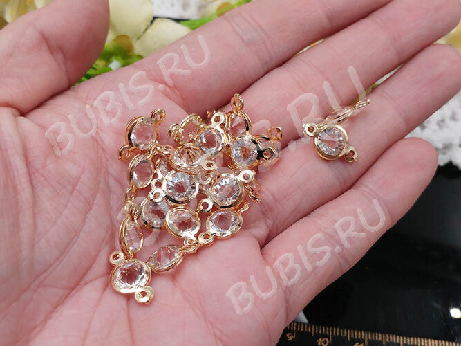 353 Коннектор Круг с кристаллом 16*8,5*5,5мм светлое розовое золото и прозрачный (Iron и стекло)