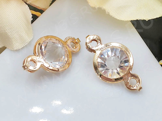 353 Коннектор Круг с кристаллом 16*8,5*5,5мм светлое розовое золото и прозрачный (Iron и стекло)