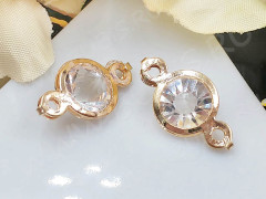 353 Коннектор Круг с кристаллом 16*8,5*5,5мм светлое розовое золото и прозрачный (Iron и стекло)