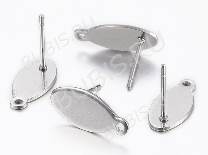 Пуссеты ("гвоздики") №186 овал с петлёй 14,5*7*0,7мм цвет платины (Хирургическая сталь) (1 пара)