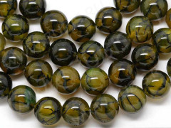 (ОПТ) Бусина округлая 8мм Агат &quot;Вены Дракона&quot; оливковый полупрозрачный (камни)(полуНИТЬ)