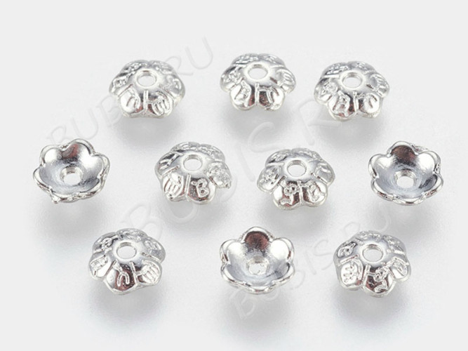 259 Шапочка маленькая с символами 6*6*1,8мм цвет платины (литьё) (20шт)