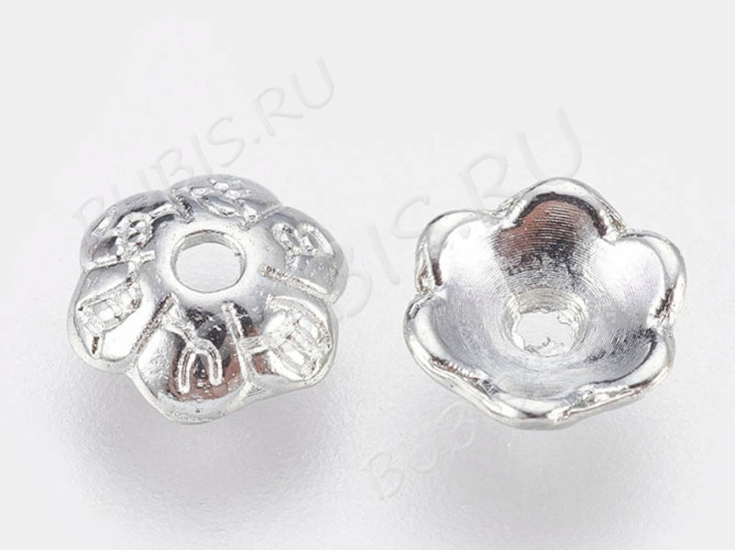 259 Шапочка маленькая с символами 6*6*1,8мм цвет платины (литьё) (20шт)