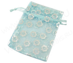 Мешочек органза 07 9*7см св.голубой с серебристыми цветочками (упаковка)