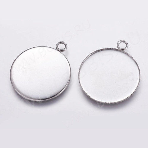 Подвеска-сеттинг Круг 57 (сеттинг 30мм) с "зубчиками" 36*31*2мм цвет платины (Хирургическая сталь)