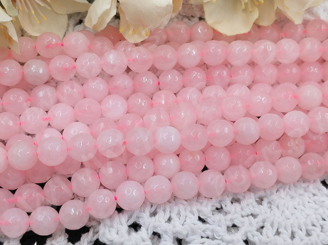 (ОПТ) Бусина округлая 6мм ГРАНЁНАЯ Розовый кварц натуральный (камни) (НИТЬ)