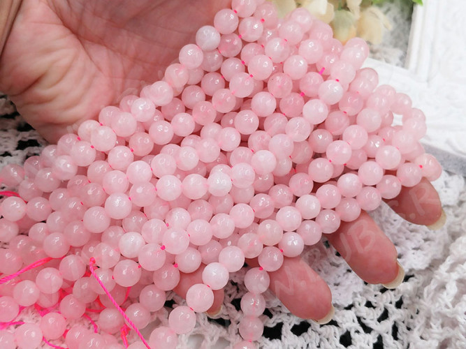(ОПТ) Бусина округлая 6мм ГРАНЁНАЯ Розовый кварц натуральный (камни) (НИТЬ)