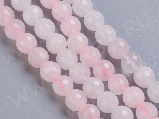 (ОПТ) Бусина округлая 6мм ГРАНЁНАЯ Розовый кварц натуральный (камни) (НИТЬ)