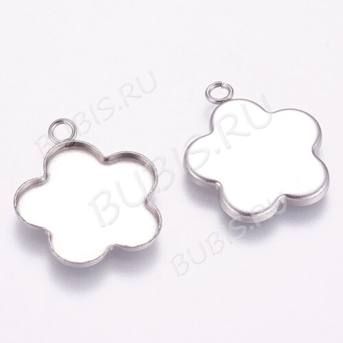 Подвеска-сеттинг Цветочек (сеттинг 19*19мм) 23*20*2мм цвет платины (Хирургическая сталь)