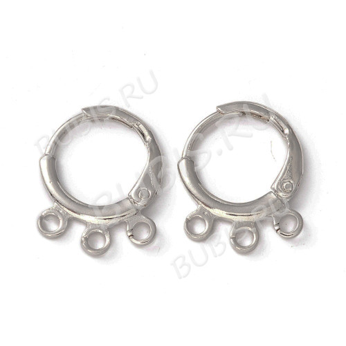 Швензы с французским замком №60 круглые 3 колечка (петли) 15*13мм цвет платины (Brass) (1 пара)