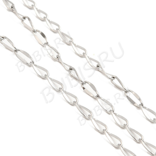 Цепочка S67 Овальное плоское кручёное звено 9,5*4*0,8мм цвет платины (Хирургическая сталь) (50см)