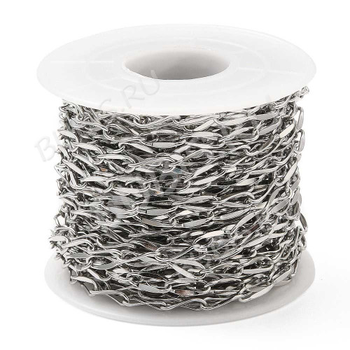 Цепочка S67 Овальное плоское кручёное звено 9,5*4*0,8мм цвет платины (Хирургическая сталь) (50см)