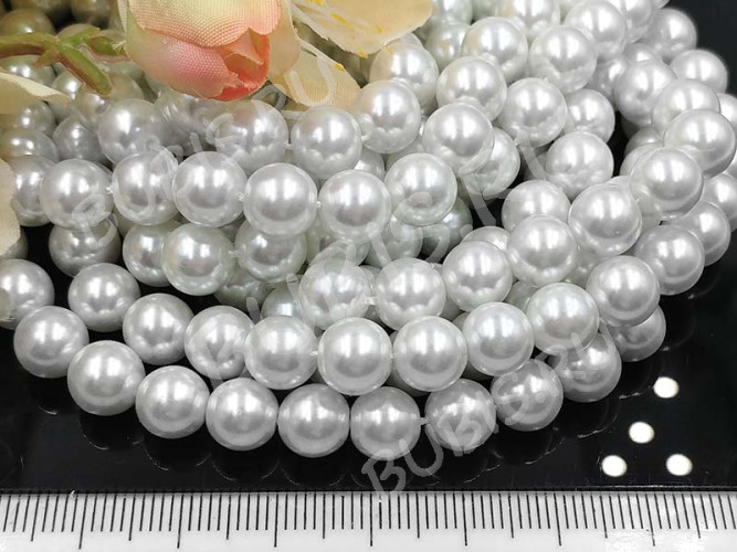 (ОПТ) Бусина "жемчуг" округлая МАЙОРКА 8мм №2 белая жемчужная (стекло) (НИТЬ)
