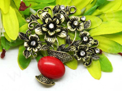 Кулон 0601 Букет со стразами 59,5*59*7мм Бирюза красная и античная бронза (камни)